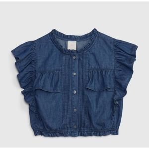 Gap X LoveShackFancy Kids Denim Ruffle Button-Front Top